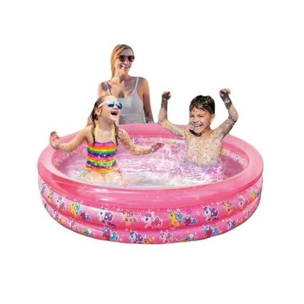 Play Day 3-Ring Inflatable Pool 5 Ft 5 In Wide Pink Unicorn Design Ages 3+ Inclu